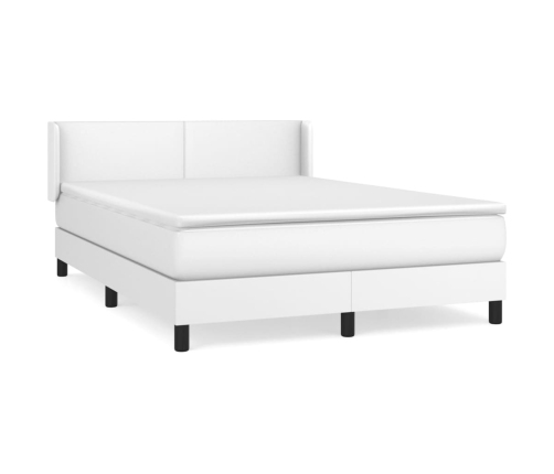 Cama box spring con colchón cuero sintético blanco 140x190 cm