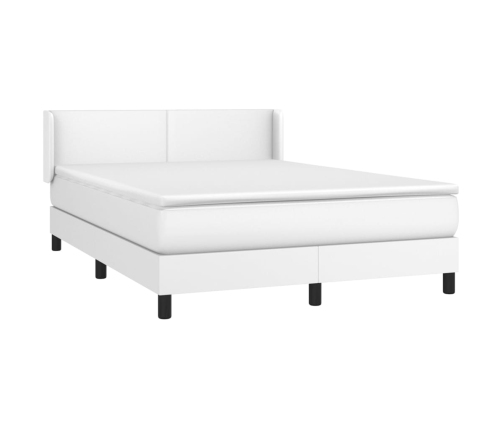 Cama box spring con colchón cuero sintético blanco 140x190 cm