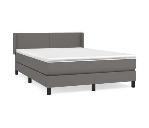 Cama box spring con colchón cuero sintético gris 140x190 cm