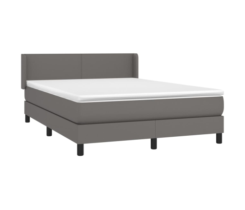 Cama box spring con colchón cuero sintético gris 140x190 cm