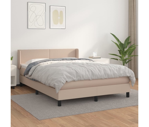 Cama box spring con colchón cuero sintético capuchino 140x200cm