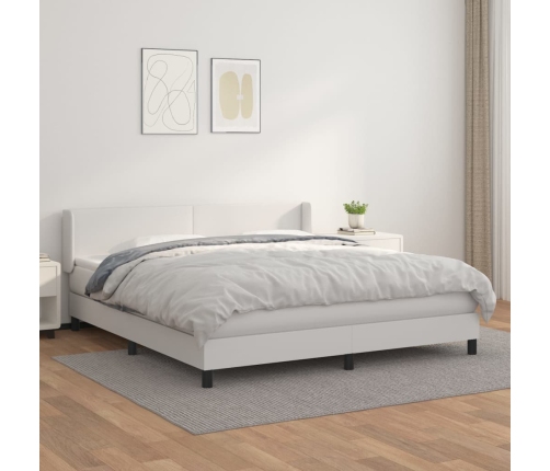 Cama box spring con colchón cuero sintético blanco 160x200 cm