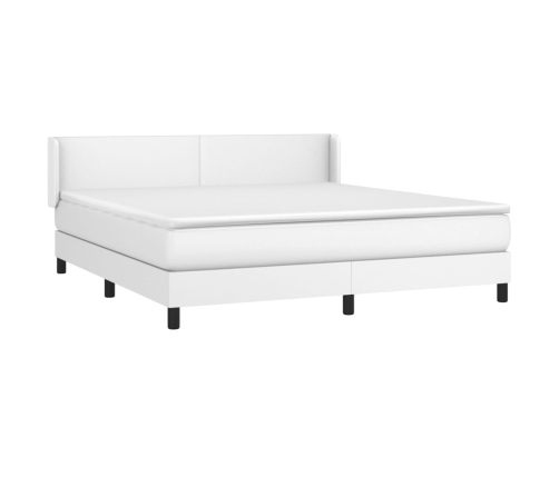 Cama box spring con colchón cuero sintético blanco 180x200 cm