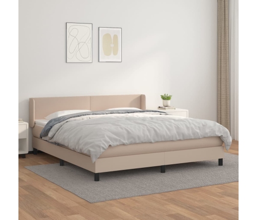 Cama box spring con colchón cuero sintético capuchino 180x200cm