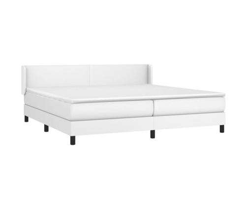 Cama box spring con colchón cuero sintético blanco 200x200 cm