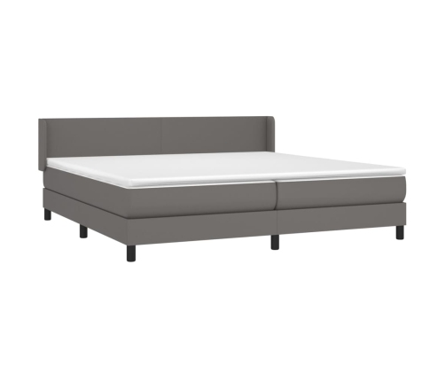 Cama box spring con colchón cuero sintético gris 200x200 cm