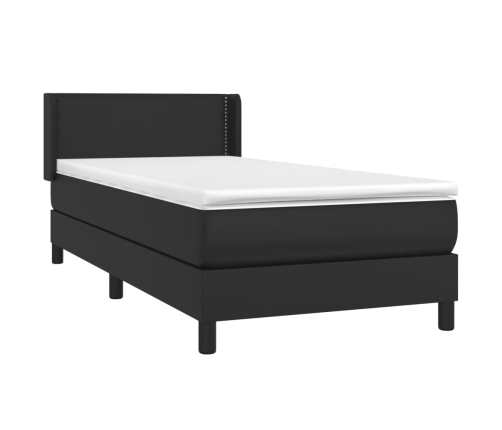 Cama box spring con colchón cuero sintético negro 80x200 cm