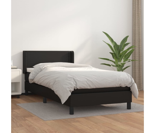 Cama box spring con colchón cuero sintético negro 80x200 cm