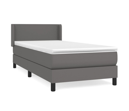 Cama box spring con colchón cuero sintético gris 90x200 cm