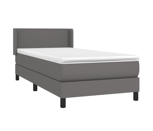 Cama box spring con colchón cuero sintético gris 90x200 cm