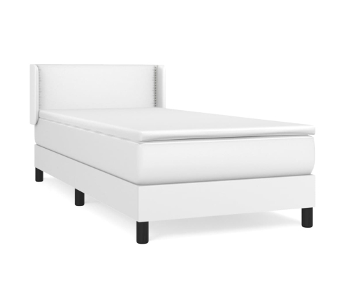 Cama box spring con colchón cuero sintético blanco 100x200 cm