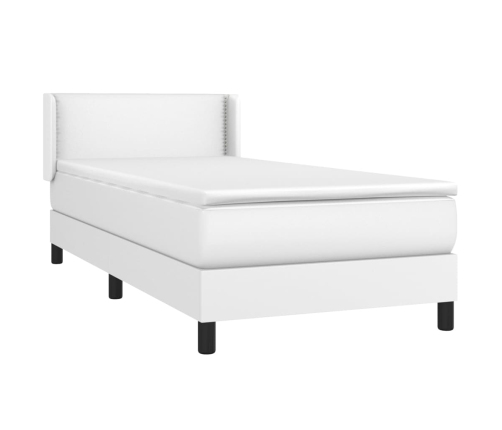 Cama box spring con colchón cuero sintético blanco 100x200 cm