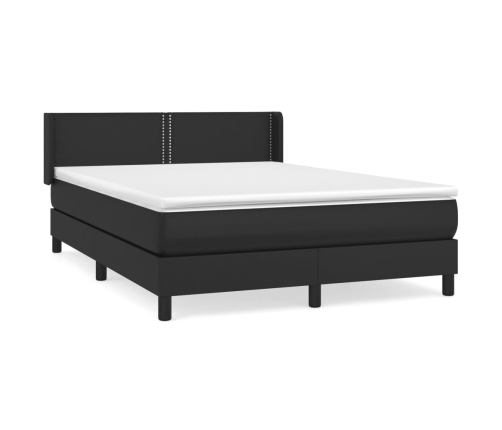 Cama box spring con colchón cuero sintético negro 140x190 cm