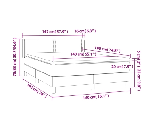 Cama box spring con colchón cuero sintético capuchino 140x190cm