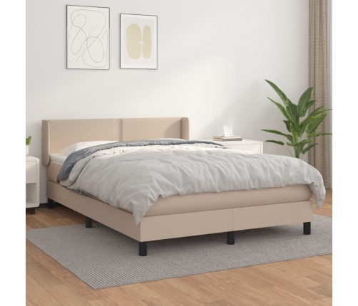 Cama box spring con colchón cuero sintético capuchino 140x200cm