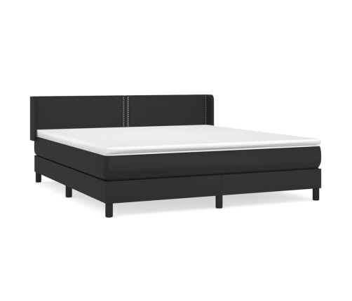 Cama box spring con colchón cuero sintético negro 160x200 cm