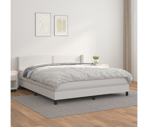 Cama box spring con colchón cuero sintético blanco 160x200 cm