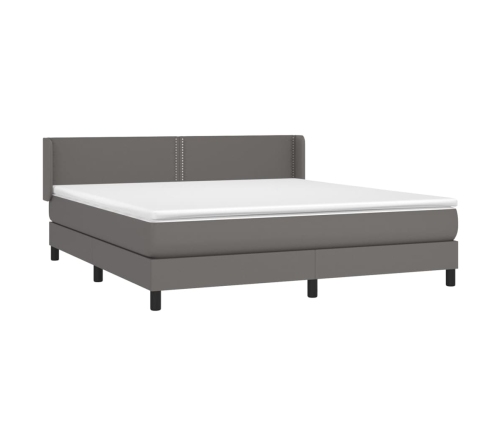 Cama box spring con colchón cuero sintético gris 160x200 cm