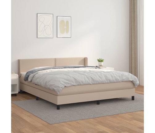 Cama box spring con colchón cuero sintético capuchino 160x200cm