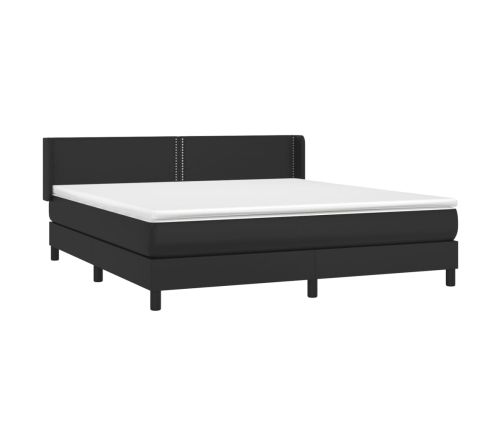 Cama box spring con colchón cuero sintético negro 180x200 cm