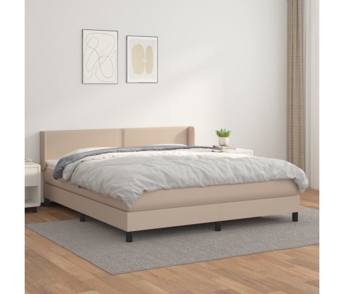 Cama box spring con colchón cuero sintético capuchino 180x200cm