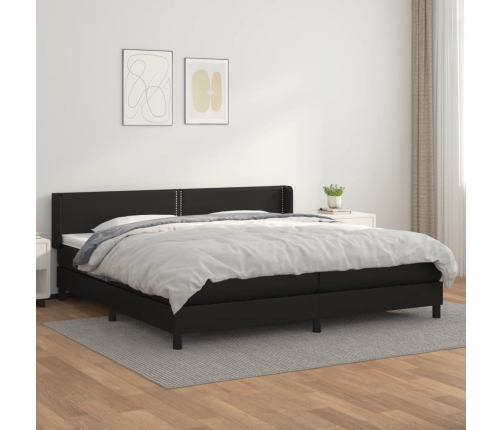 Cama box spring con colchón cuero sintético negro 200x200 cm