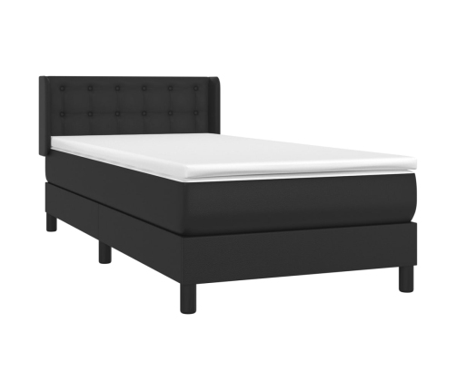 Cama box spring con colchón cuero sintético negro 80x200 cm