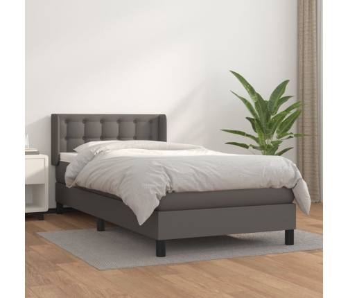 Cama box spring con colchón cuero sintético gris 80x200 cm