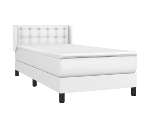 Cama box spring con colchón cuero sintético blanco 90x190 cm