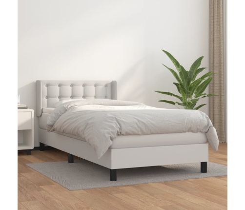 Cama box spring con colchón cuero sintético blanco 90x190 cm