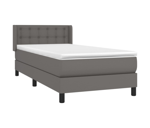 Cama box spring con colchón cuero sintético gris 90x190 cm