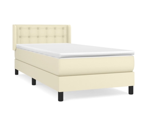 Cama box spring con colchón cuero sintético crema 90x190 cm