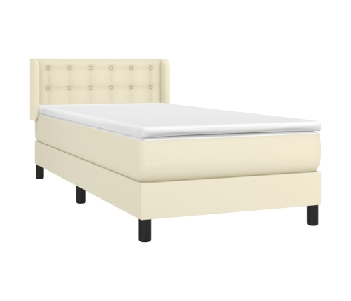 Cama box spring con colchón cuero sintético crema 90x190 cm