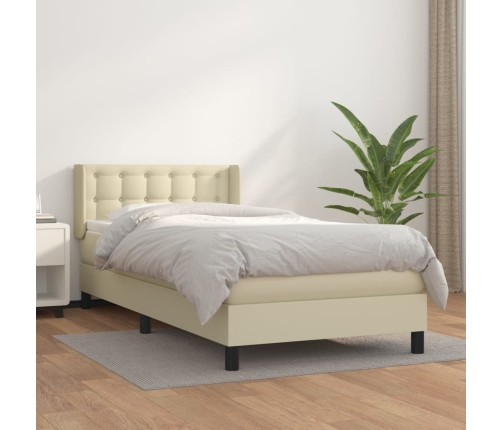 Cama box spring con colchón cuero sintético crema 90x190 cm