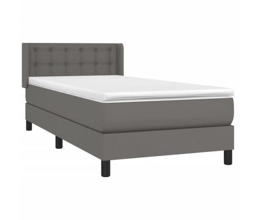 Cama box spring con colchón cuero sintético gris 100x200 cm