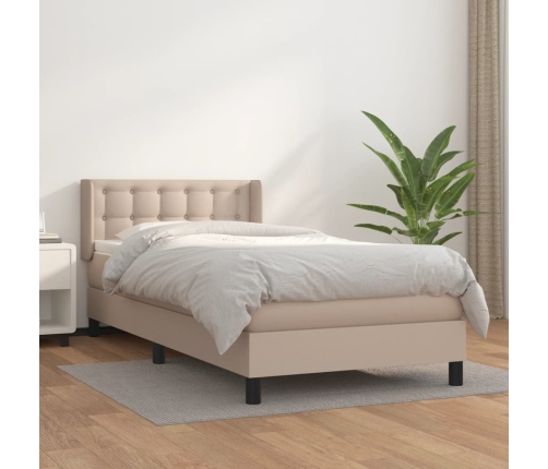 Cama box spring con colchón cuero sintético capuchino 100x200cm