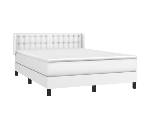 Cama box spring con colchón cuero sintético blanco 140x190 cm