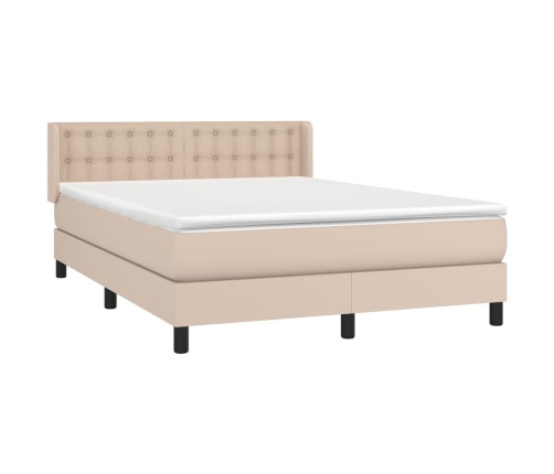 Cama box spring con colchón cuero sintético capuchino 140x190cm