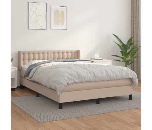 Cama box spring con colchón cuero sintético capuchino 140x190cm