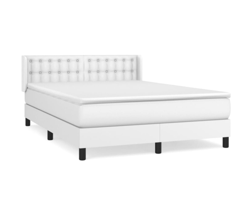 Cama box spring con colchón cuero sintético blanco 140x200cm