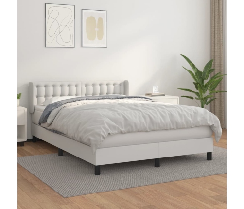 Cama box spring con colchón cuero sintético blanco 140x200cm