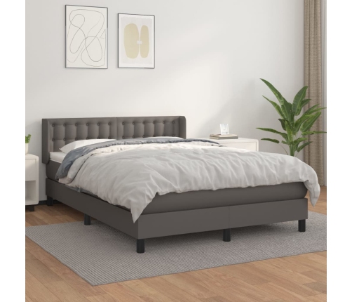 Cama box spring con colchón cuero sintético gris 140x200 cm