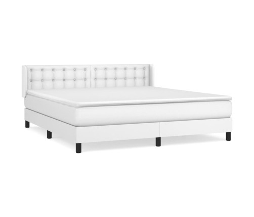 Cama box spring con colchón cuero sintético blanco 160x200 cm