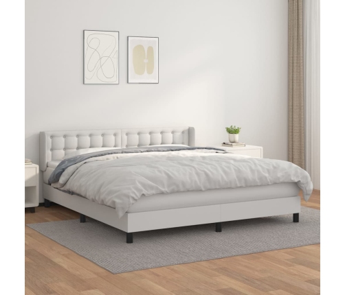 Cama box spring con colchón cuero sintético blanco 160x200 cm