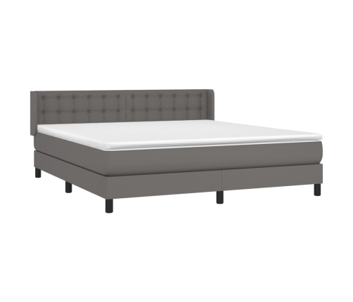 Cama box spring con colchón cuero sintético gris 160x200 cm