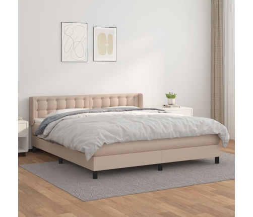 Cama box spring con colchón cuero sintético capuchino 160x200cm