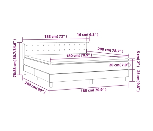 Cama box spring con colchón cuero sintético negro 180x200 cm