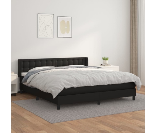 Cama box spring con colchón cuero sintético negro 180x200 cm