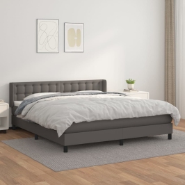 Cama box spring con colchón cuero sintético gris 180x200 cm