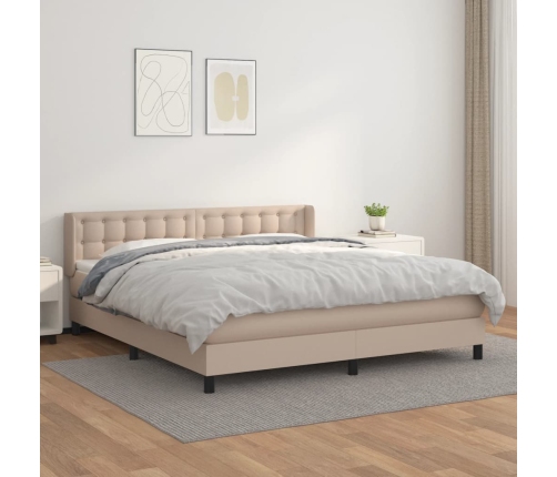 Cama box spring con colchón cuero sintético capuchino 180x200cm